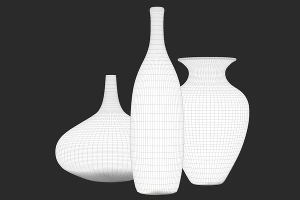 Wireframe vaser på svart background.3d Rendering — Stockfoto
