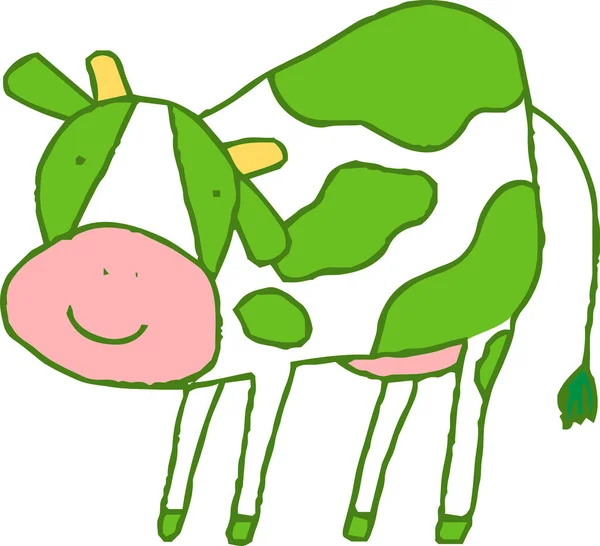 Illustration Green Cute Hand Painted Holstein Cow — Stock Vector