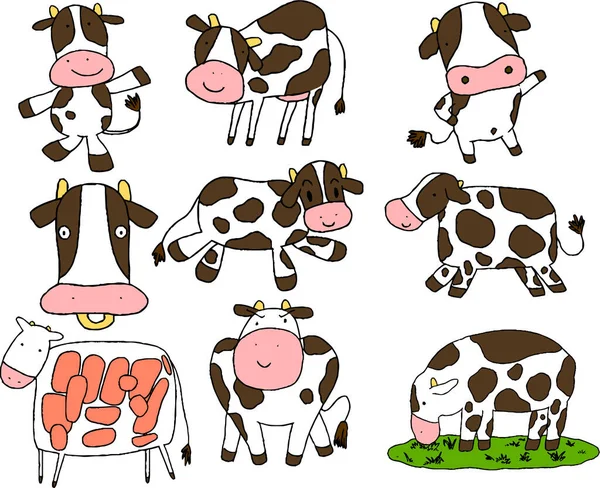 Αυτή Είναι Μια Απεικόνιση Του Χαριτωμένο Ζωγραφισμένα Στο Χέρι Αγελάδα — Διανυσματικό Αρχείο