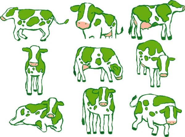 Esta Uma Ilustração Vaca Holandesa Pintada Mão Realista Verde —  Vetores de Stock