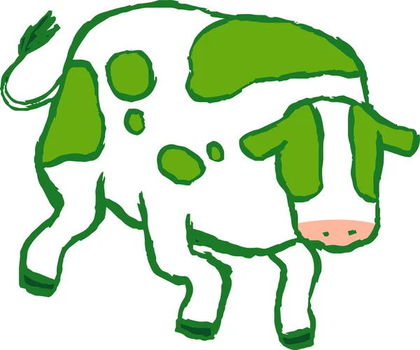 Dies Ist Eine Illustration Der Handbemalten Holsteinkuh Green Realistic — Stockvektor