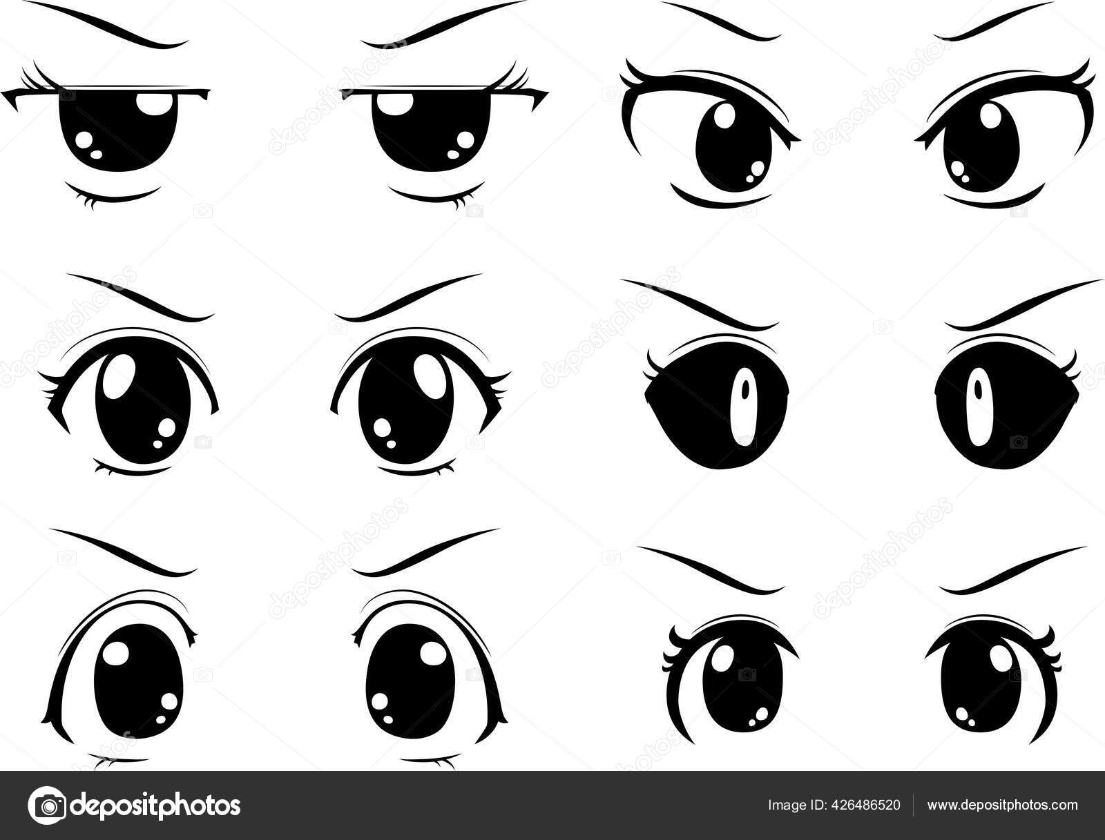 Illustration Monochrome Cute Anime Style Eyes Angry Look Stock Vector Image  by ©Blue_daemon #426486520