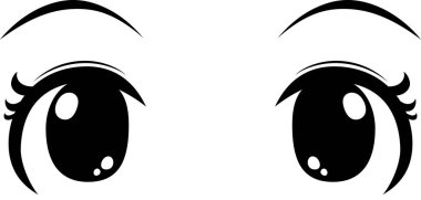 Bu, normal yüz ifadeleri olan şirin anime tarzı büyük siyah gözlerin bir çizimi. 