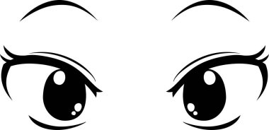 Bu, normal yüz ifadeleri olan şirin anime tarzı büyük siyah gözlerin bir çizimi. 