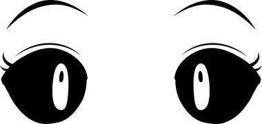 Bu, normal yüz ifadeleri olan şirin anime tarzı büyük siyah gözlerin bir çizimi. 