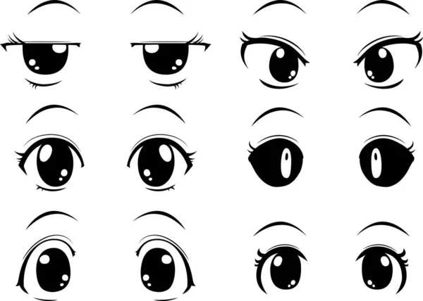 Иллюстрация Симпатичных Больших Черных Глаз Стиле Аниме Нормальной Выраженностью Лица — стоковый вектор
