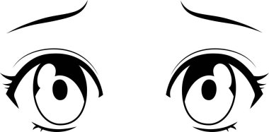 Bu, tek renkli şirin anime bakışların hüzünlü bir ifadesi olan bir tasviri. 