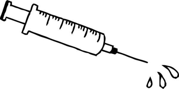 これはモノクロームの手描きかわいい医療注射器のイラストです — ストックベクタ