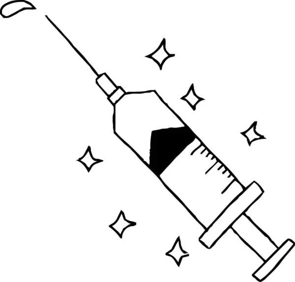 Detta Illustration Monokrom Hand Ritad Söt Medicinsk Spruta — Stock vektor