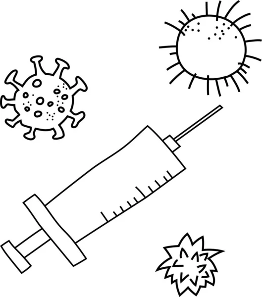 Ceci Est Une Illustration Injection Préventive Vaccin Monochrome Virus Mignon — Image vectorielle