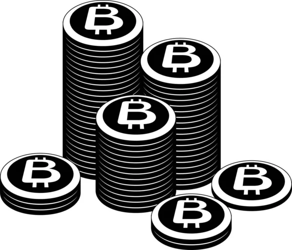 Esta Uma Ilustração Das Medalhas Monocromáticas Bitcoin Empilhadas Muito —  Vetores de Stock