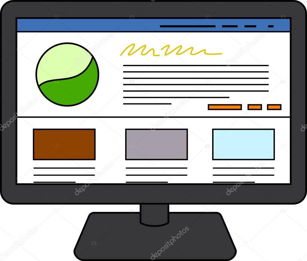 This is a illustration of Website screen view with PC 