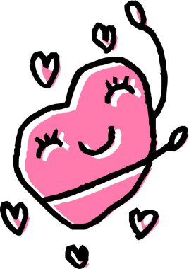 Bu bir çocuk tarafından çizilmiş sevimli, neşeli bir kalp insan grafitisinin resmi.