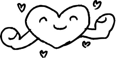 Bu bir çocuk tarafından çizilmiş sevimli, neşeli bir kalp insan grafitisinin resmi.