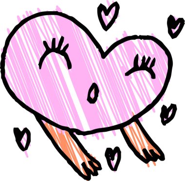 Bu bir çocuk tarafından çizilmiş sevimli, neşeli bir kalp insan grafitisinin resmi.