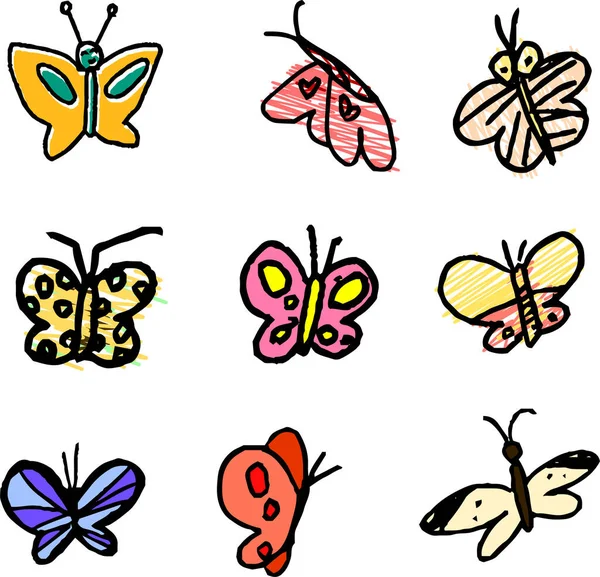 Esta Una Ilustración Lindo Garabato Mariposa Dibujado Por Niño — Vector de stock