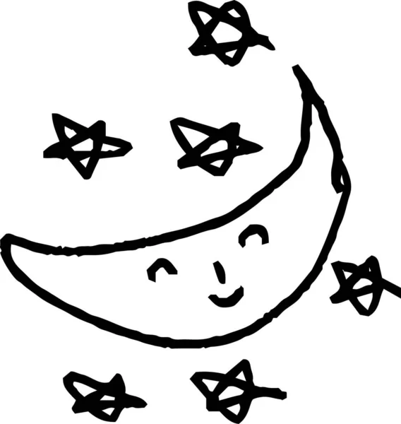 Ілюстрація Милого Місяця Зіркових Писарів Намальованих Дітьми — стоковий вектор