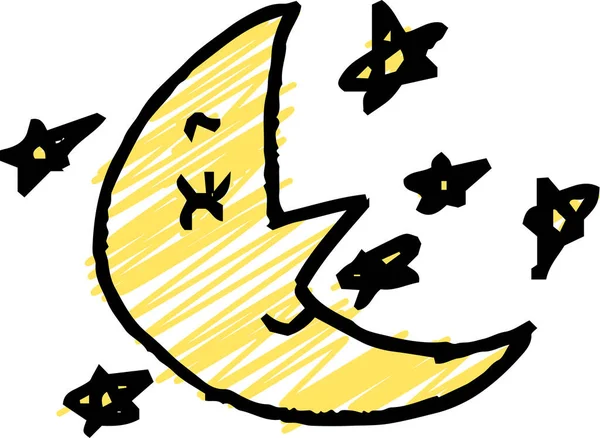 Ілюстрація Милого Місяця Зіркових Писарів Намальованих Дітьми — стоковий вектор