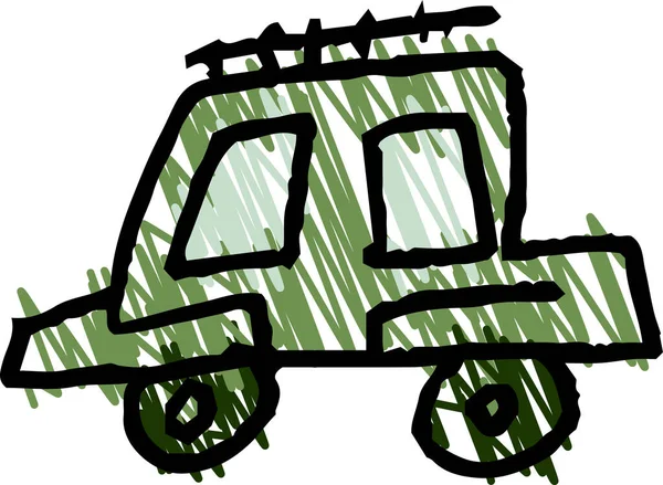 これは子供が描いたかわいい車の落書きのイラストです — ストックベクタ