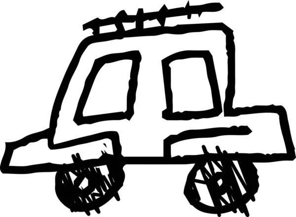 これは子供が描いたかわいい車の落書きのイラストです — ストックベクタ