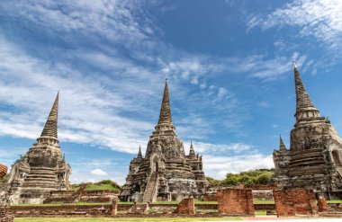Wat Phra Si Santhe 'deki Dünya Mirası Alanı. Antik şehir ve tarihi yer Ayutthaya, Tayland, Tapınak Yıkıntısı. Seçici odak.