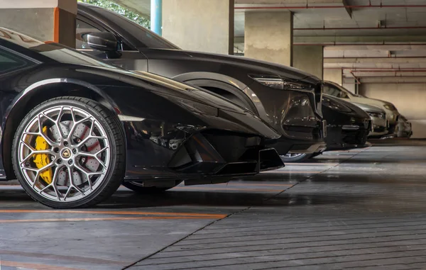 Bangkok Tailândia Janeiro 2021 Lado Roda Carro Esporte Lamborghini Preto — Fotografia de Stock