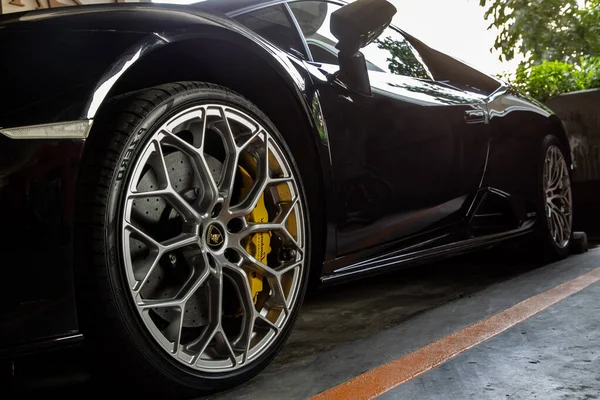 Bangkok Таїланд Jan 2021 Close Wheel Black Lamborghini Sports Car — стокове фото