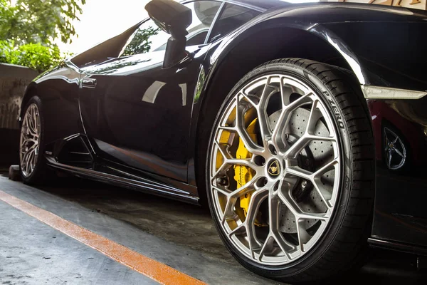 Bangkok Tailândia Janeiro 2021 Close Roda Carro Esportivo Lamborghini Preto — Fotografia de Stock