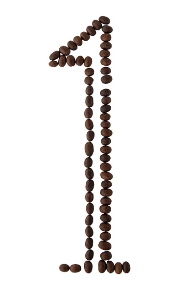 Číslo Vyrobeno Pražených Kávových Zrn Izolovaných Bílém Pozadí Oříznutou Dráhou — Stock fotografie