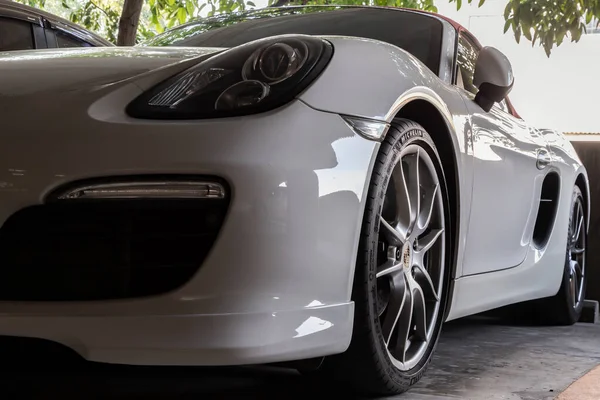 Bangkok Thajsko Ledna 2021 Detailní Záběr Reflektorů Kol Bílého Porsche — Stock fotografie