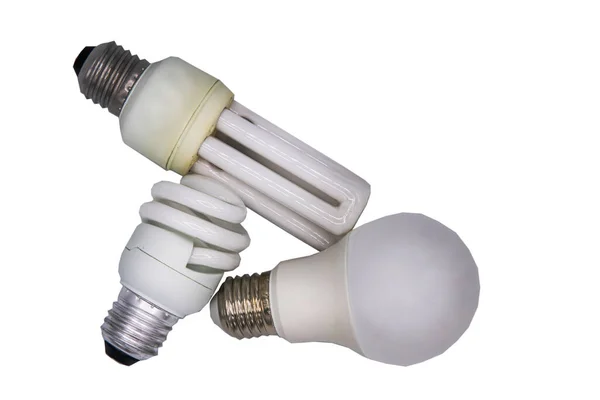 Various Energy Saving Lamp Light Bulb Spiral Bulb Isolated White Stock Picture