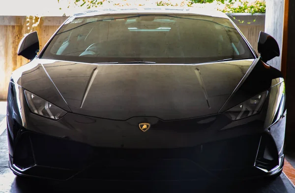 Bangkok Thailand Jun 2021 Front View Shot Black Lamborghini Sports — Stock Photo, Image