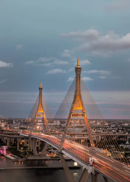Bangkok Thailand Jul 2021 Bhumibol Suspension Bridge Cross Chao Phraya — стокове фото