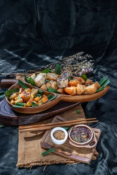 Many Vegetarian Food Fried Taro Rolls Taro Guangjian Deep Fried — Stock Photo, Image