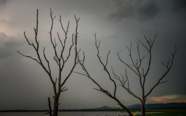 Günbatımı gökyüzünün portresi ve Bang Pra rezervuarı Tayland 'ın Chonburi eyaletinde.