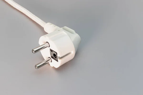 Plug Gray Background Home Electrician Close Full Focus Copy Space — Stock Photo, Image