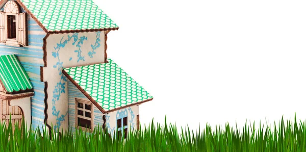 Diseño Una Casa Sobre Fondo Hierba Verde Fondo Aislado Concepto — Foto de Stock