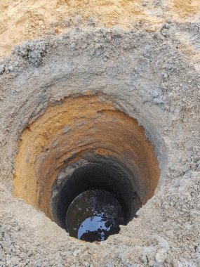 Skazina yerde. Su için iyi. Madencilik. Sondaj sondajı. Derin kazı