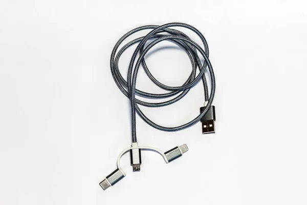 Usb Cable Different Types Adapters Various Usb Usb Type Lightning — Fotografia de Stock