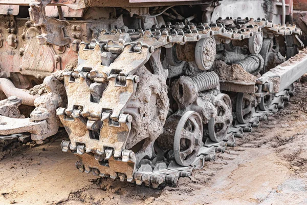 Planierraupenmaschine Aus Nächster Nähe Mächtige Planierraupen Baumaschinen Für Die Landnivellierung — Stockfoto