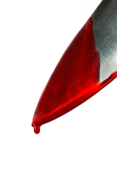 Kitchen knife dripping blood on white — Stock Photo, Image