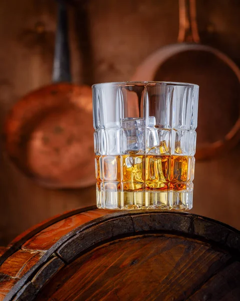 Glass Whiskey Wooden Cask Surface — Stock Photo, Image