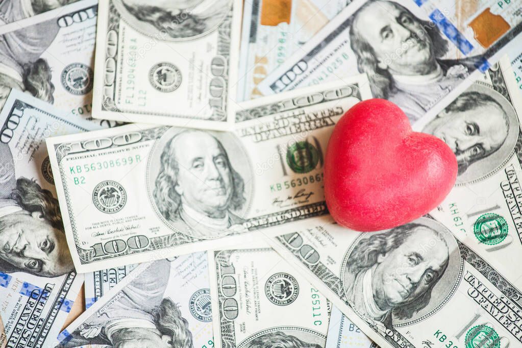 Love for money, red heart