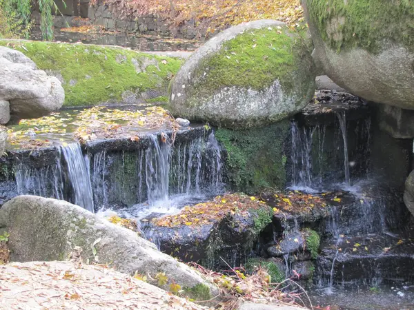 Ett Litet Vackert Vattenfall Höstparken Hösten — Stockfoto