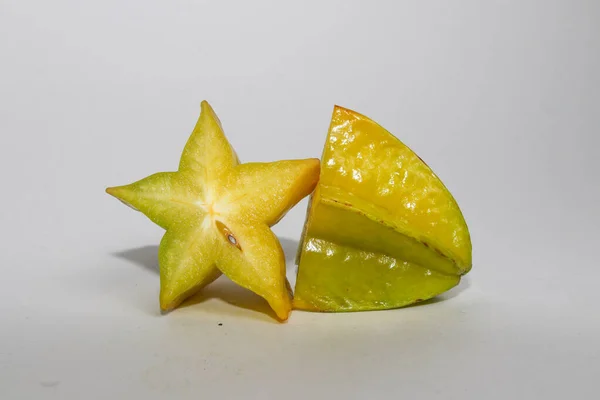 Small Juicy Carambola Isolated White Background Delicious Healthy Yellow Fruit — Stock Fotó