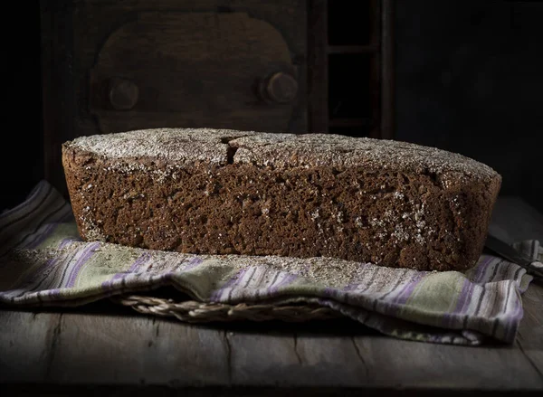 Homemade Rye Bread Striped Towel — Stock Photo, Image