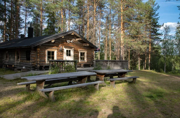 Wooden Log House Edge Summer Forest — Stock Photo, Image