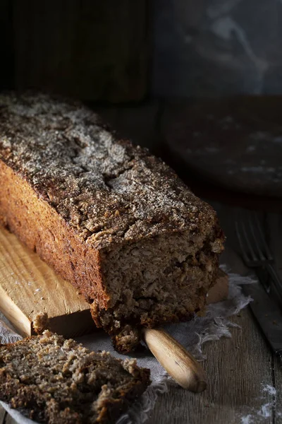 Gray Rye Bread Wooden Cutting Board — Stock Photo, Image