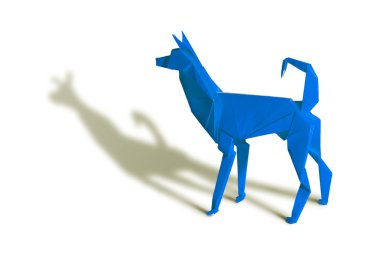 beyaz izole mavi origami köpek