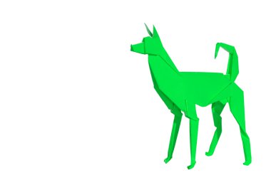 Yeşil origami köpek üzerine beyaz izole